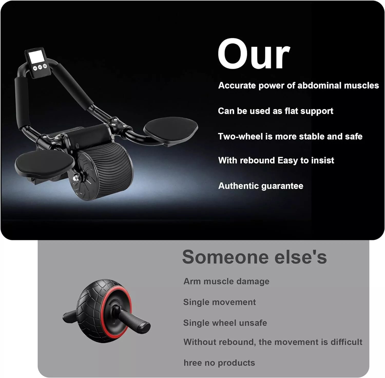 Abdominal Wheel Automatic Rebound Elbow Support Anti-Slip Fitness AB Roller